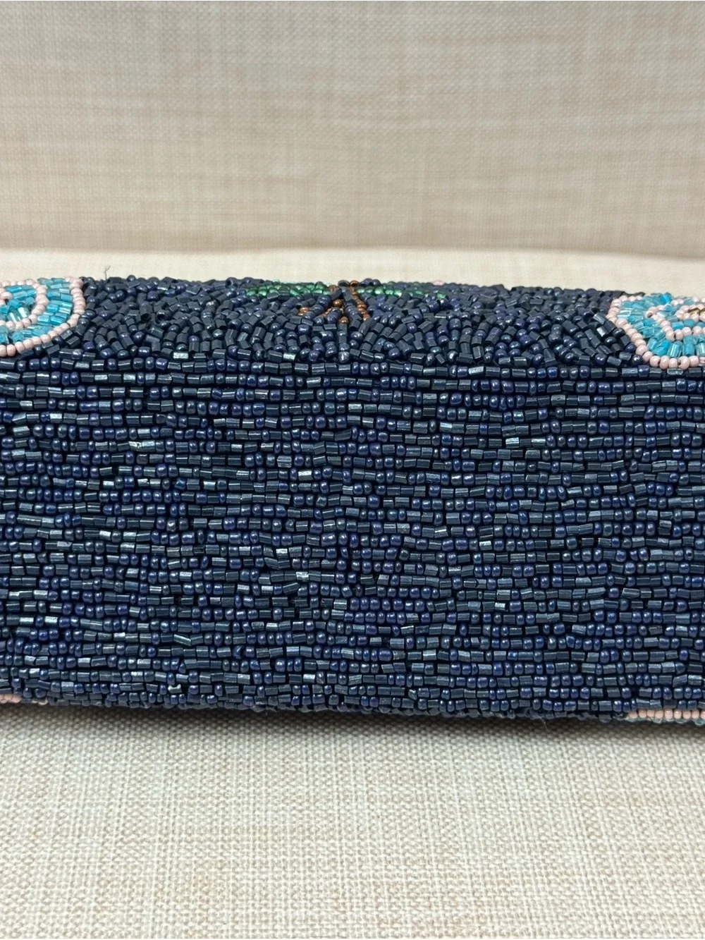 Embroidered Navy Beaded Floral Wristlet Clutch